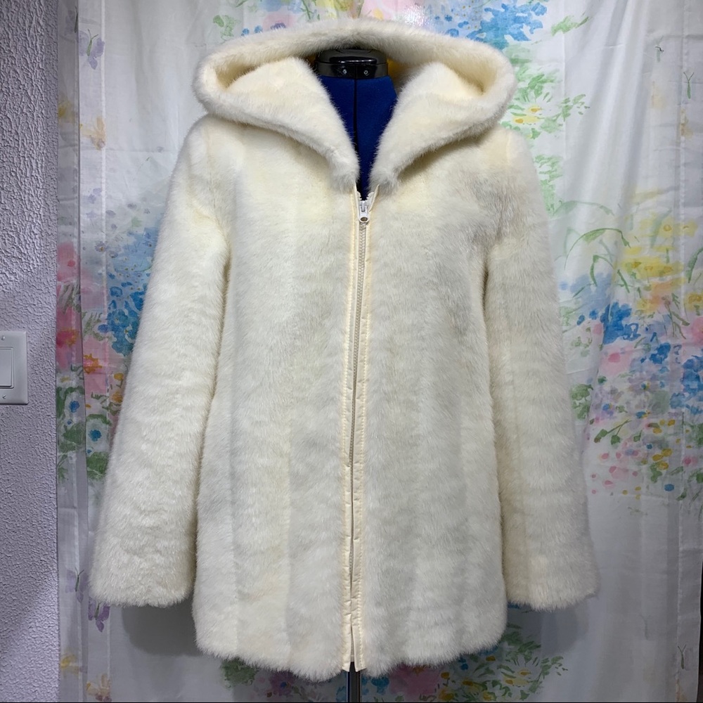 Vintage Dennis Basso White Faux Fur Coat